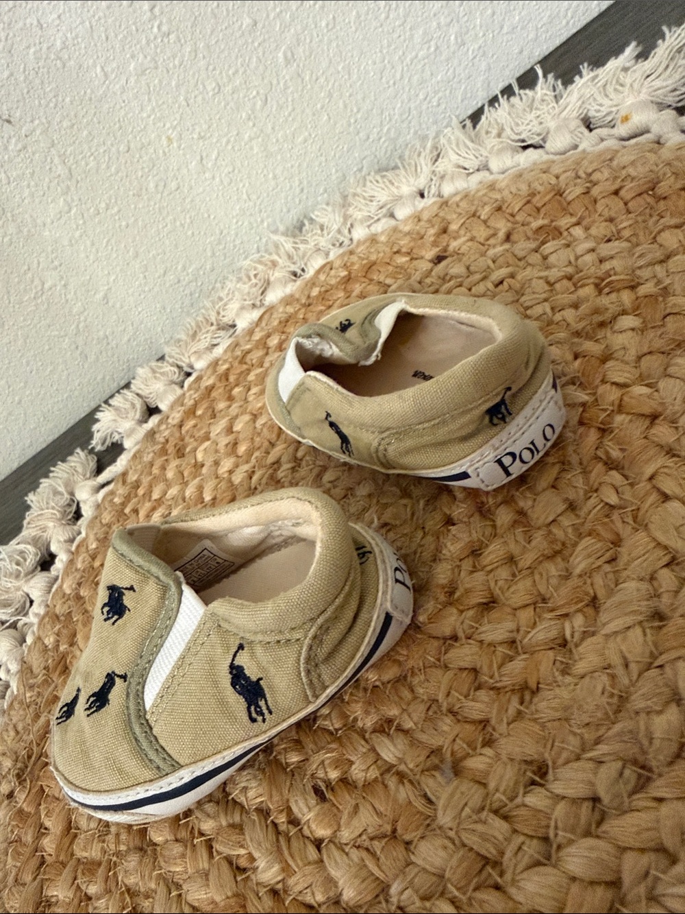 Ralph Lauren Bal Harbour Repeat Khaki Canvas Infant Slip-On Sneakers Size 2 - Picture 9 of 11